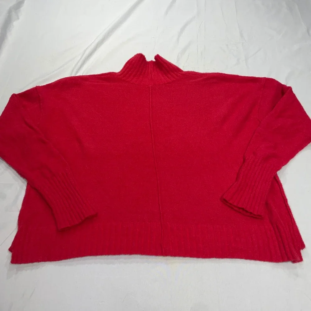 Free People‎ Red Mock Neck Oversized Fuzzy Knit Sweater OB1569559 Womens Size M